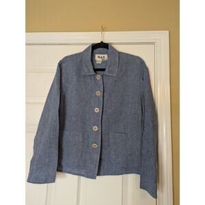 FLAX 100% Linen Button Front Jacket- Petite - Blue Chambray